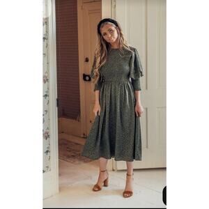 Jessakae Midi Dress Freya Green Large L Puff Sleeve Smocked Cottagecore Romantic